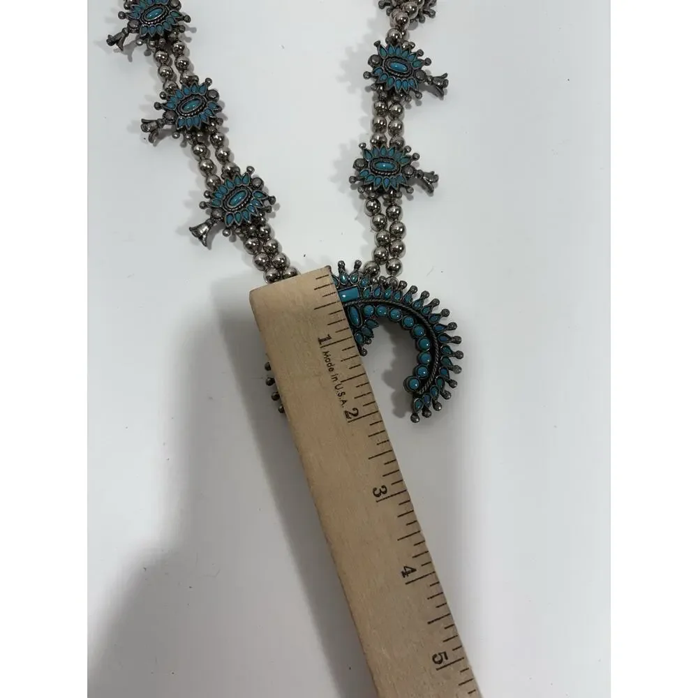 Vintage‎ Native American Squash Blossom Necklace Needlepoint Turquoise Gorgeous!